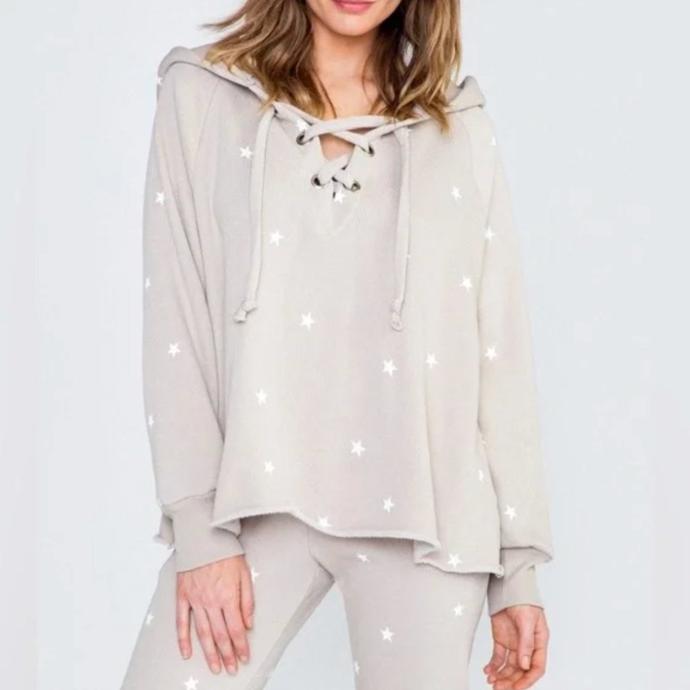 WILDFOX Football Star Hutton Hoodie Sweatshirt Cream White {II15}